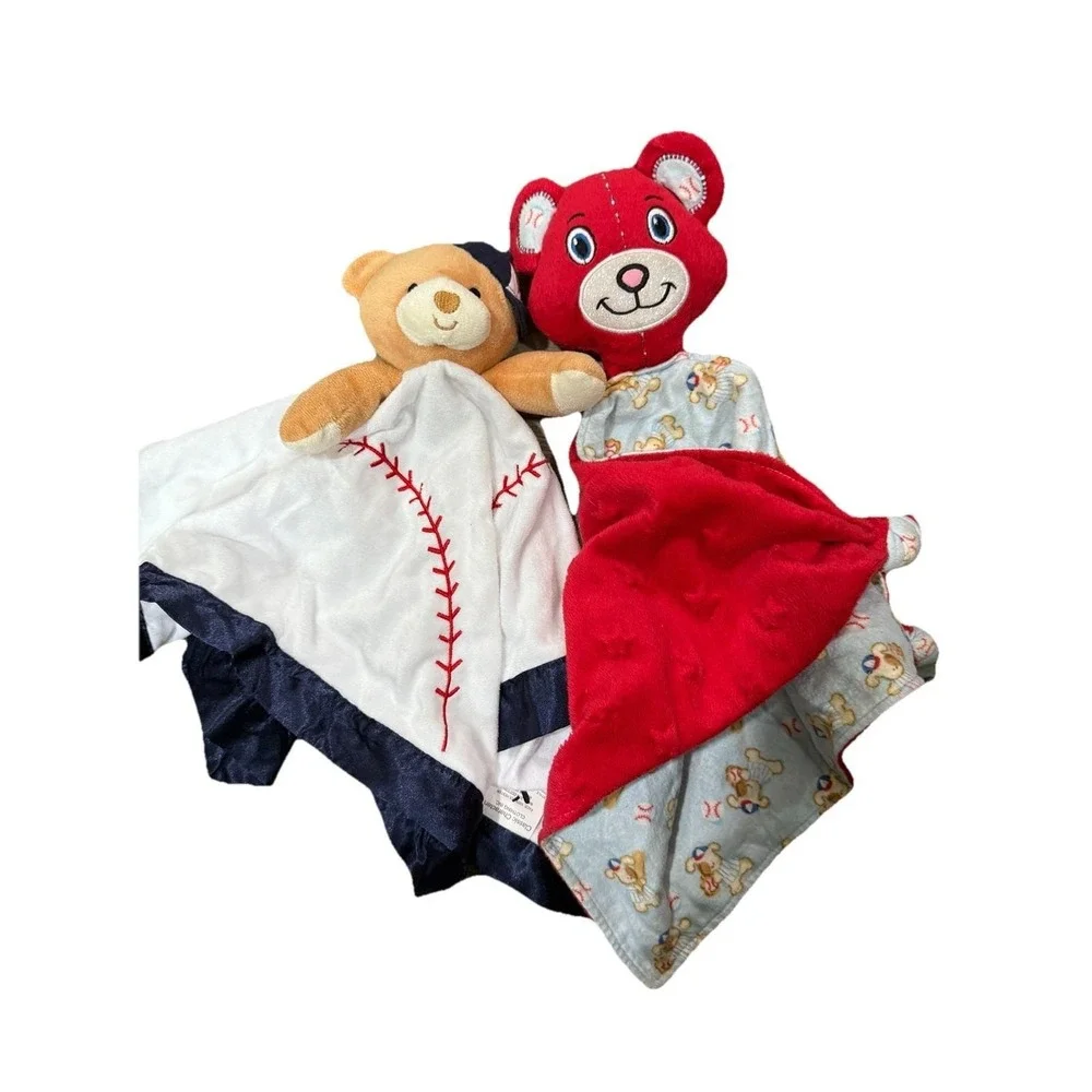 2x Baby Bear Lovey Snuggie Blankie Blanket ‎ Bundle Baseball